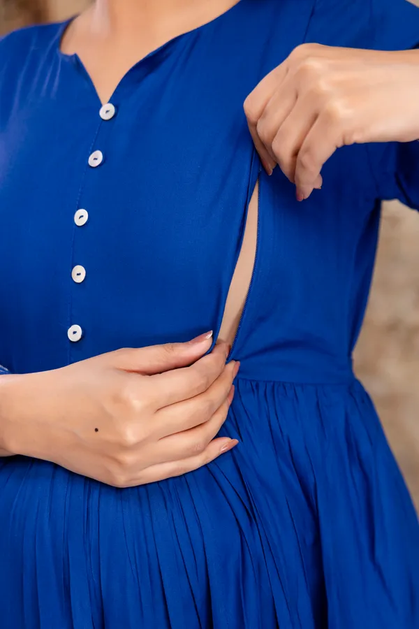 Royal_BLUE_Solid_MATERNITY_KURTA_PANT_SET