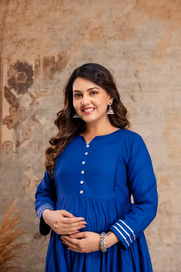 Royal_BLUE_Solid_MATERNITY_KURTA_PANT_SET