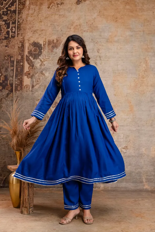Royal_BLUE_Solid_MATERNITY_KURTA_PANT_SET