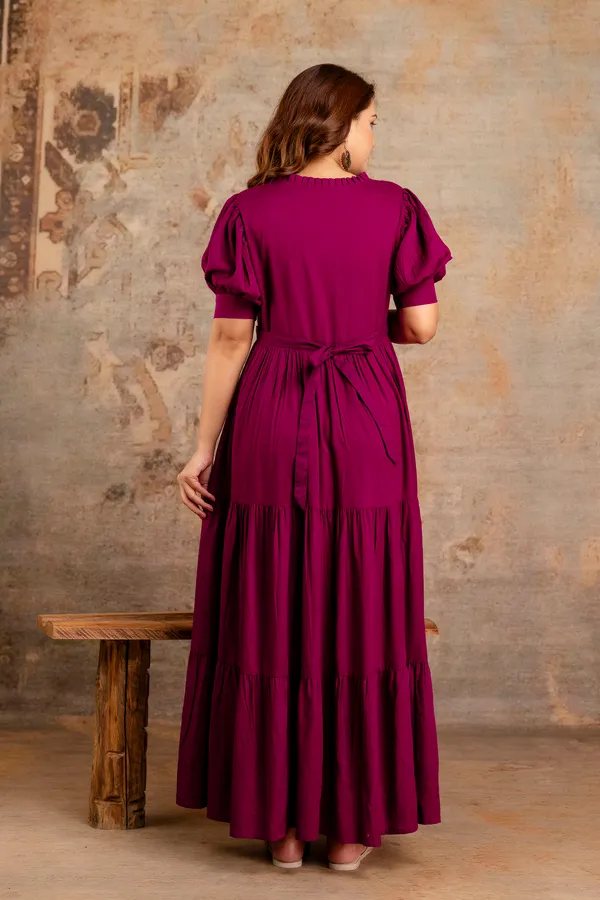 WINE_3TIRE_MATERNTIY_DRESS