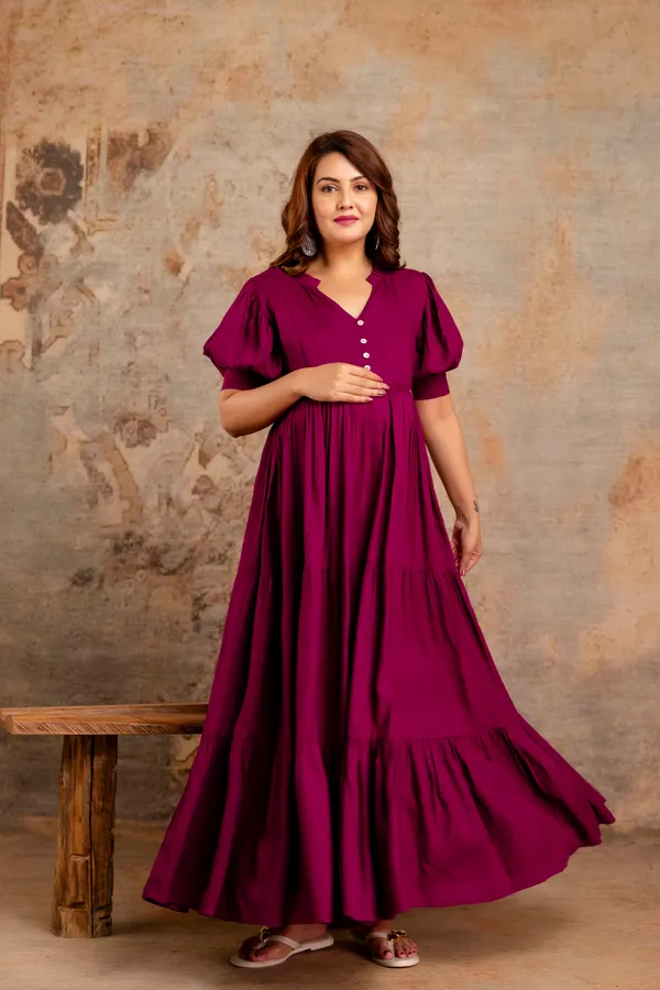 WINE_3TIRE_MATERNTIY_DRESS