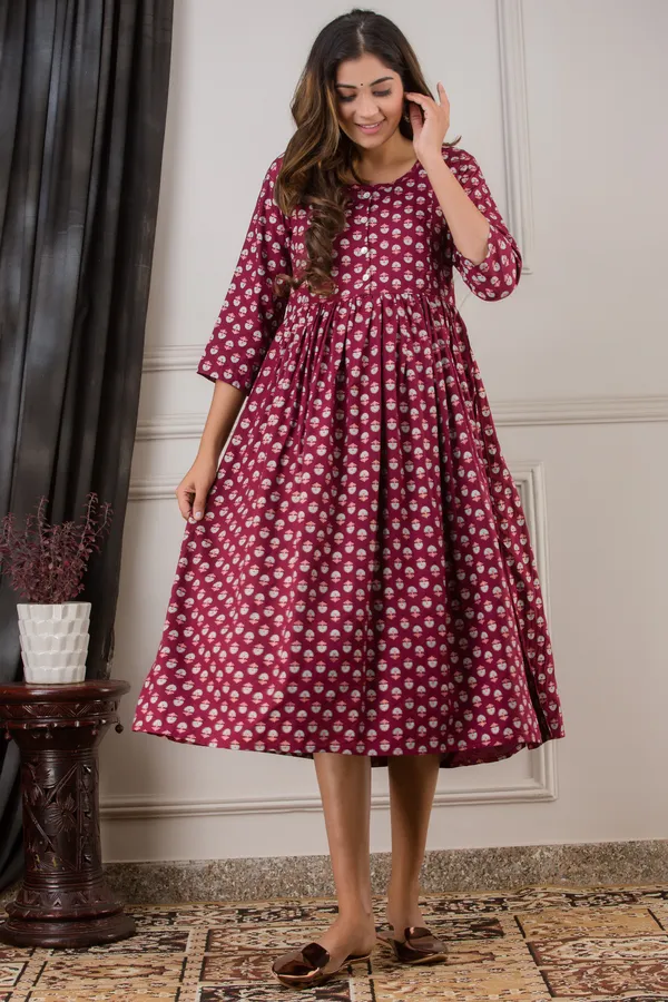 WINE_FLOWER_PRINTED_MATERNITY_DRESS