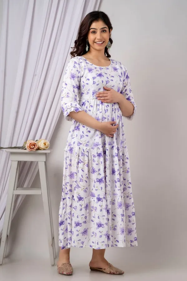 White_Cotton_Flower_Printed_Maternity_Dress_(without_lining)