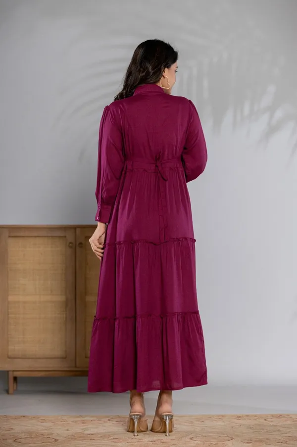 Zipless_Wine_rayon_Solid_3_Tier_Shirt_Dress