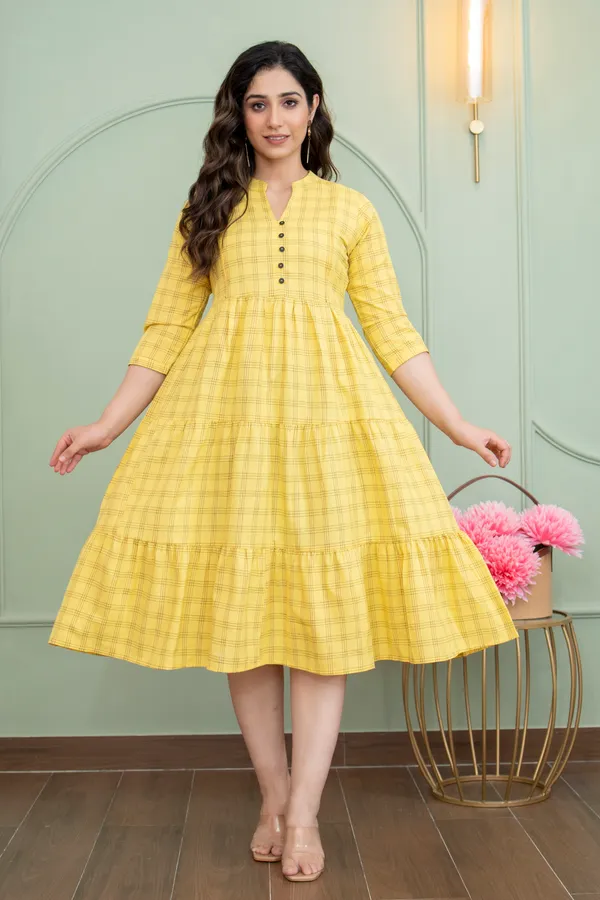 YELLOW_CHECKED_PRINTED_MATERNITY_DRESS
