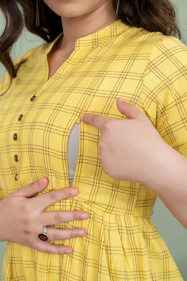 YELLOW_CHECKED_PRINTED_MATERNITY_DRESS