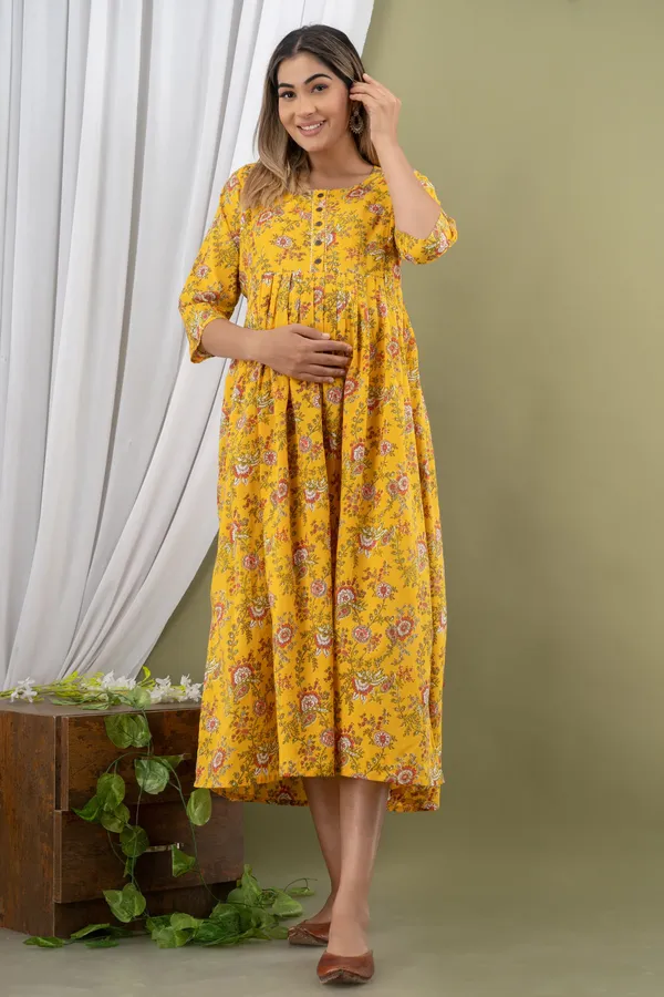 YELLOW_FLOWER_PRINTED_MATERNITY_WEAR