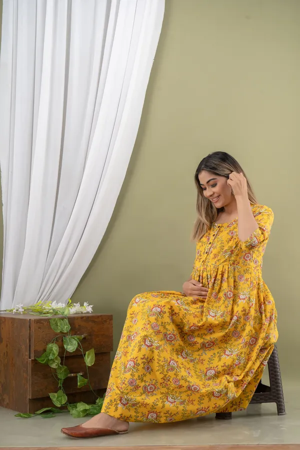 YELLOW_FLOWER_PRINTED_MATERNITY_WEAR