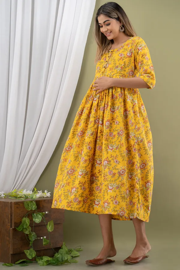YELLOW_FLOWER_PRINTED_MATERNITY_WEAR