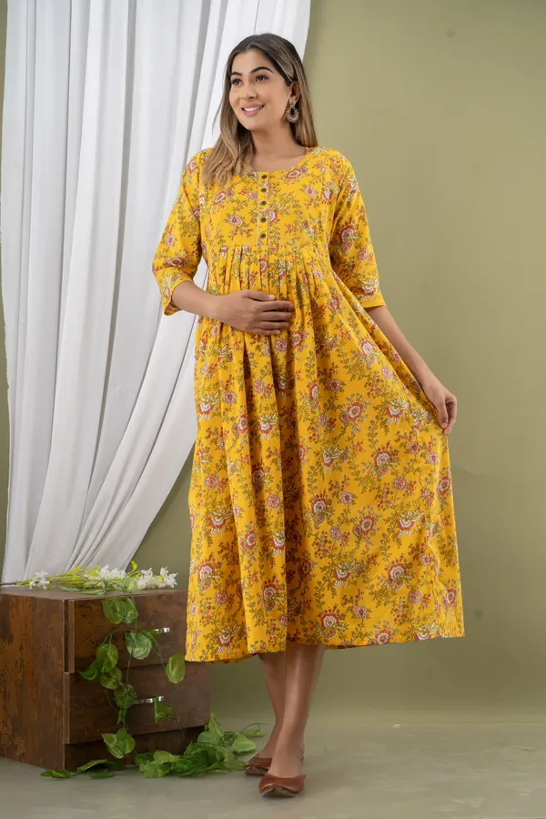 YELLOW_FLOWER_PRINTED_MATERNITY_WEAR