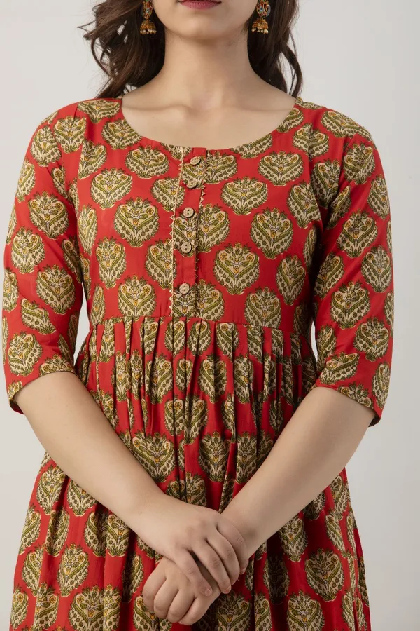 Zipless_Printed_Red_Cotton_Maternity_kurti