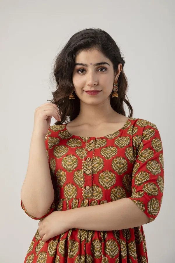 Zipless_Printed_Red_Cotton_Maternity_kurti