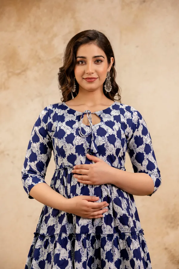 Indigo_printed_western_maternity_dress