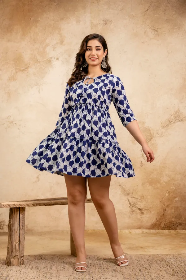 Indigo_printed_western_maternity_dress