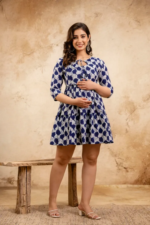 Indigo_printed_western_maternity_dress