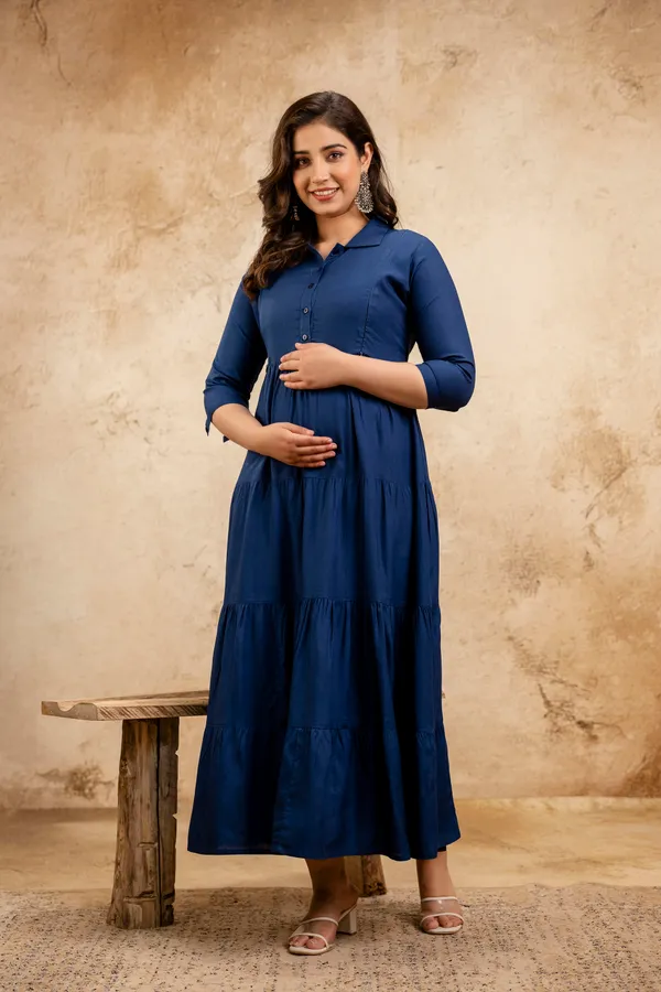 Teal_blue_4tyer_Maternity_long_dress