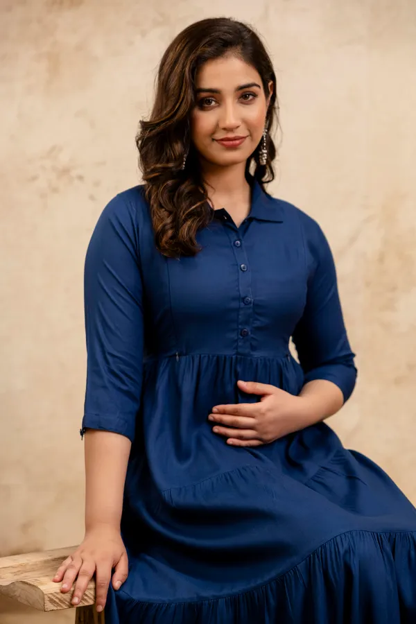 Teal_blue_4tyer_Maternity_long_dress