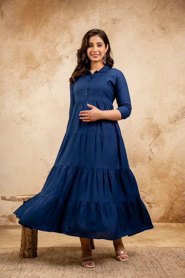 Teal_blue_4tyer_Maternity_long_dress