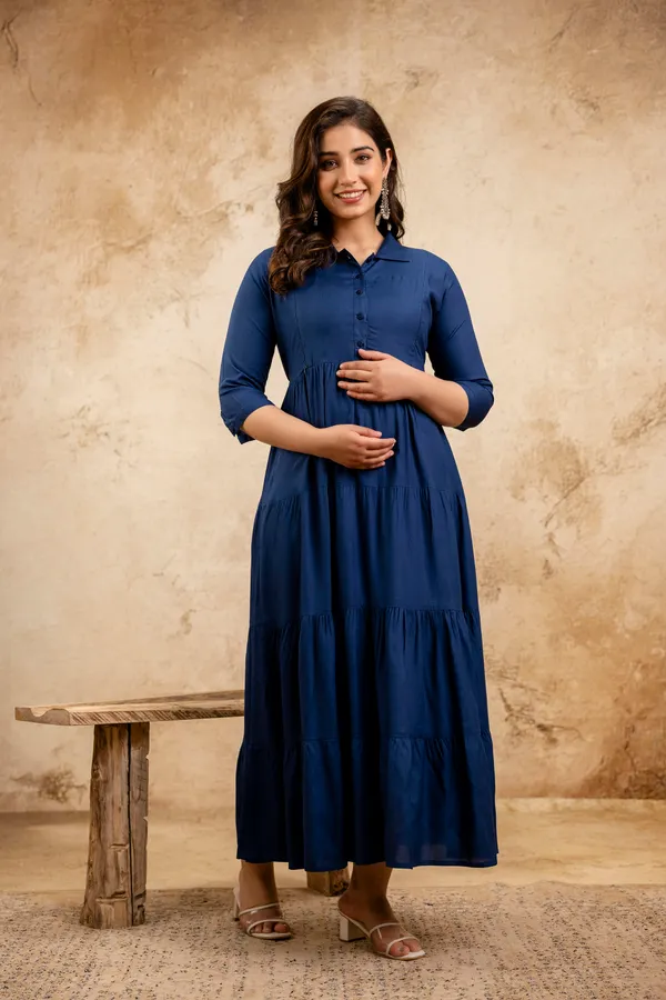 Teal_blue_4tyer_Maternity_long_dress