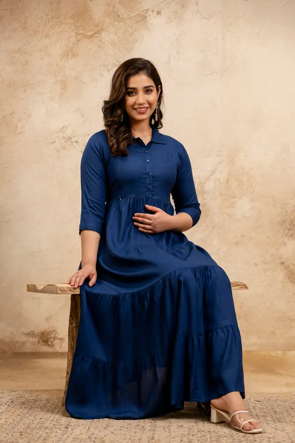 Teal_blue_4tyer_Maternity_long_dress