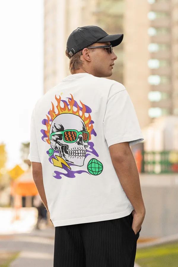Unisex_Black_Oversized_T-Shirt_|_Quco_Skull_On_Fire_Edition