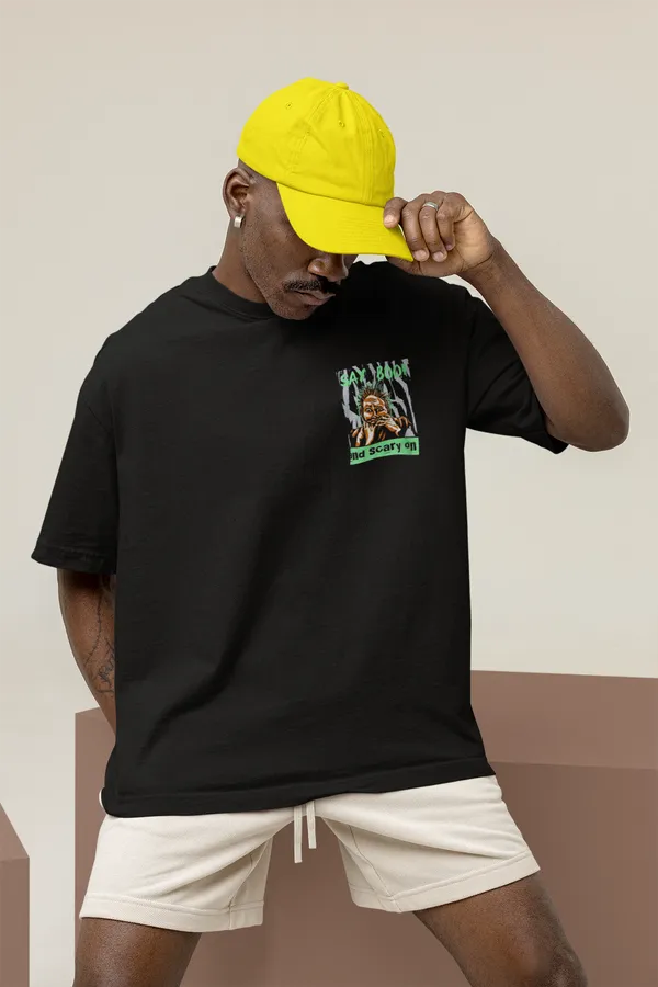 Unisex_Black_Oversized_T-Shirt_|_Quco_Say_Boo_Halloween_Edition