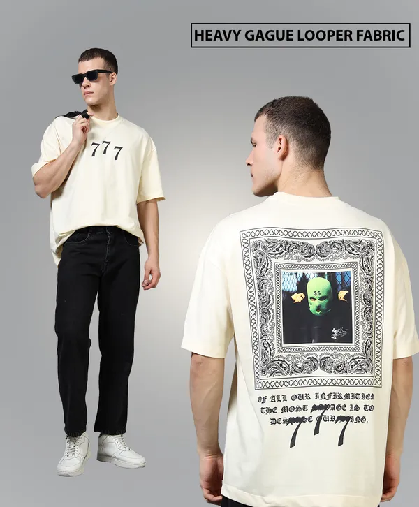 Unisex_Heavy_Gauge_Looper_Fabric_Cream_Oversized_T-Shirt_|_Quco_777_Edition