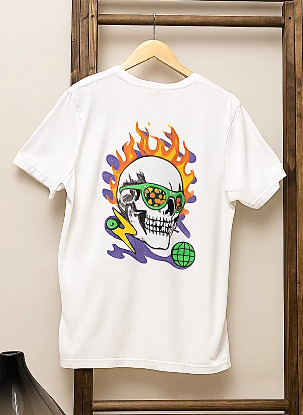 Unisex_Black_Oversized_T-Shirt_|_Quco_Skull_On_Fire_Edition