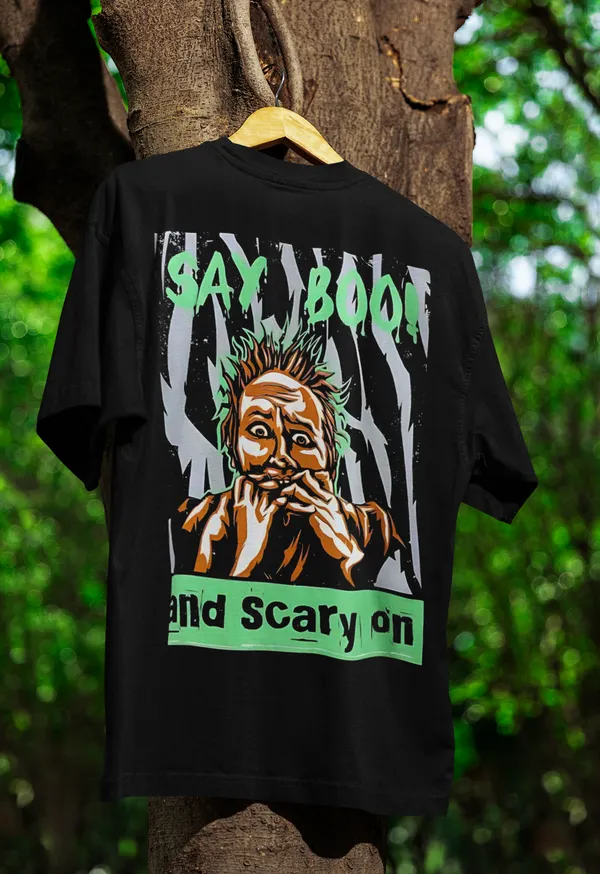 Unisex_Black_Oversized_T-Shirt_|_Quco_Say_Boo_Halloween_Edition