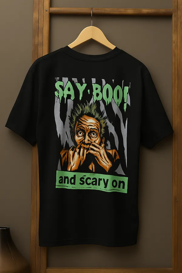 Unisex_Black_Oversized_T-Shirt_|_Quco_Say_Boo_Halloween_Edition