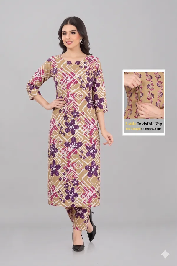 Beige_Multi_Floral_Feeding_Kurti_Pant_Set_with_2-Side_Invisible_Zips