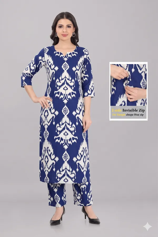 Royal_Blue_Printed_Feeding_Kurti_Pant_Set_with_2-Side_Invisible_Zips
