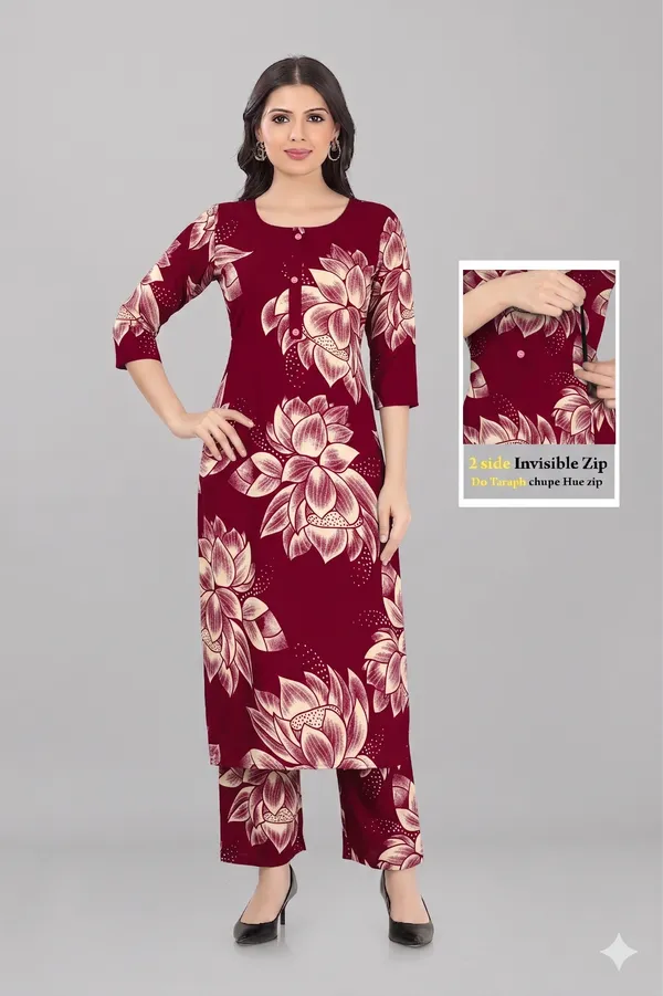 Wine_Floral_Feeding_Kurti_Pant_Set_with_2-Side_Invisible_Zips