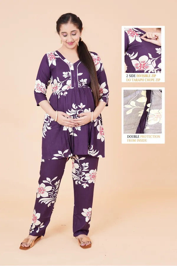 Wine_Printed_Feeding_&_Maternity_Cord_set_With_Zippers_(Top_&_Bottom)