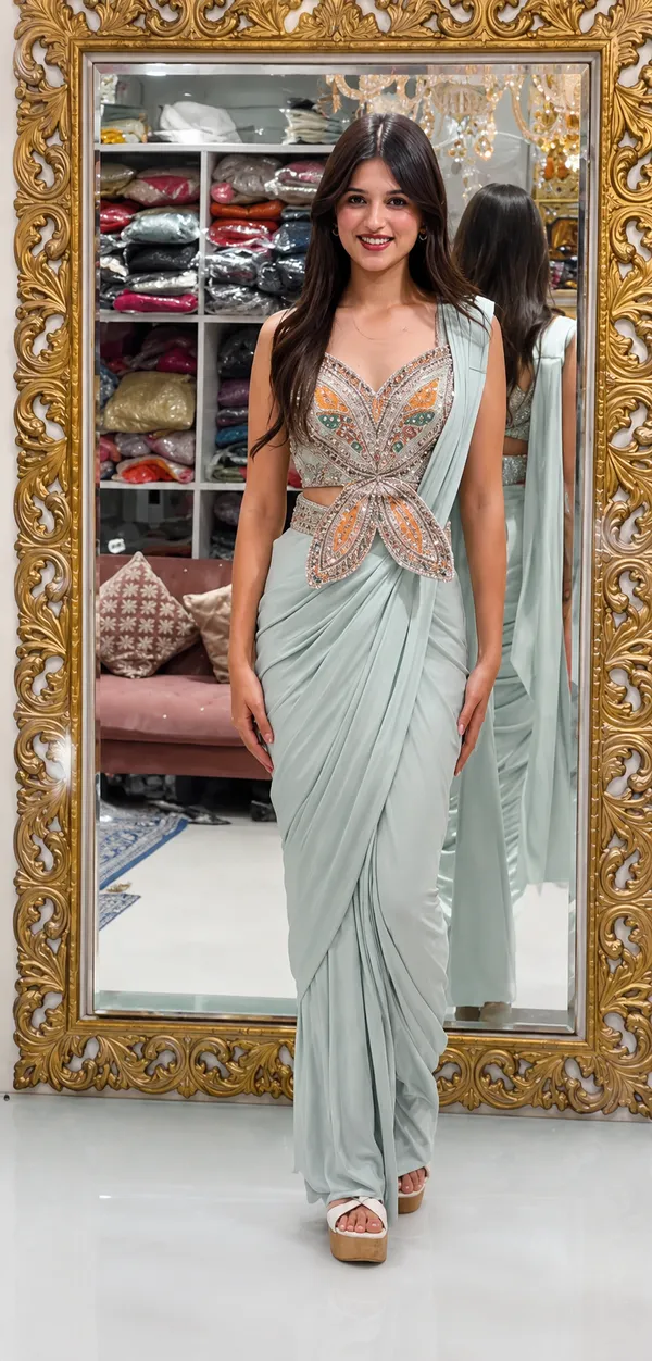 New_Super_Trending_Embroidery_Sequence_work_ready_to_wear_saree_with_Embroidery_Blouse