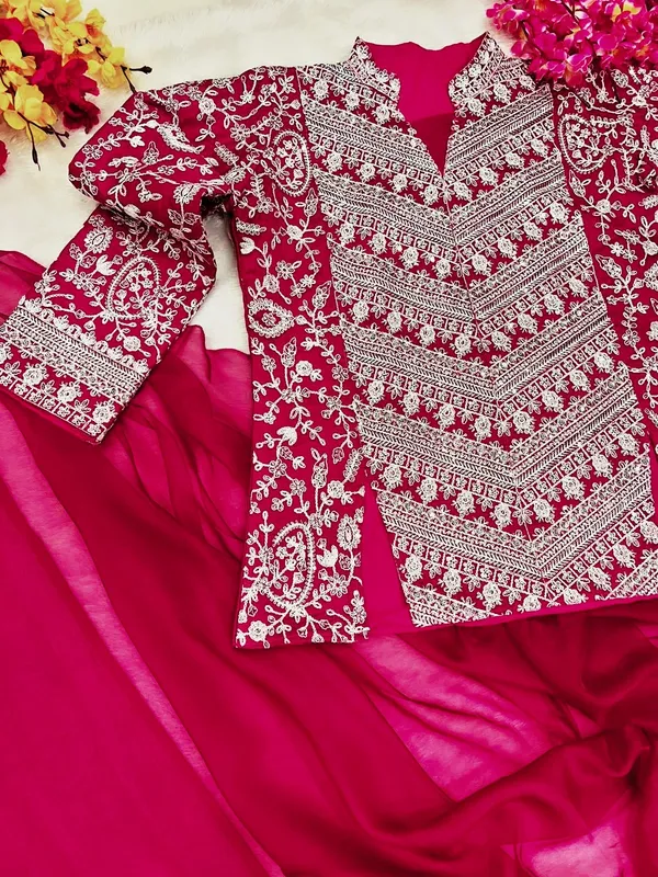 Pink_Colour_Embroidery_Work_Ready_To_Wear_Saree_With_Blouse
