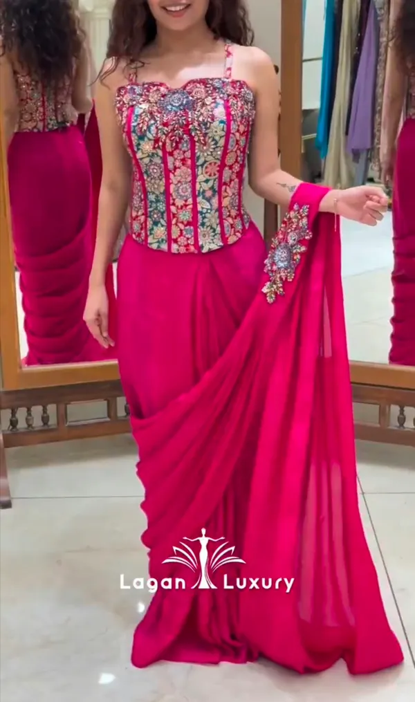 New_Super_Trending_Embroidery_Sequence_work_ready_to_wear_saree_with_Embroidery_Blouse