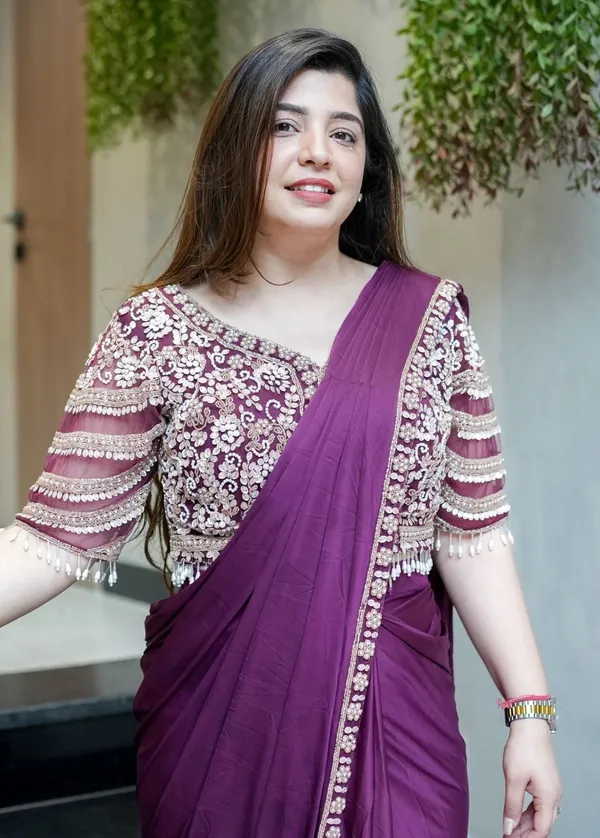 New_Super_Trending_Embroidery_Sequence_work_ready_to_wear_saree_with_Embroidery_Blouse