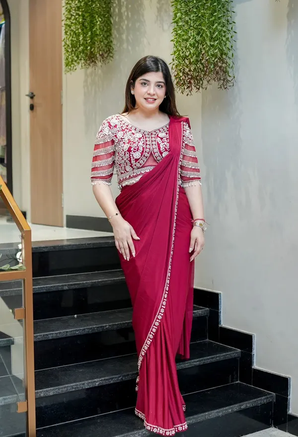 New_Super_Trending_Embroidery_Sequence_work_ready_to_wear_saree_with_Embroidery_Blouse