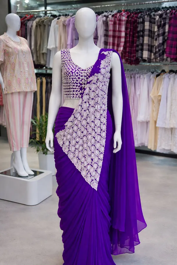 New_Super_Trending_Embroidery_Sequence_work_ready_to_wear_saree_with_Embroidery_Blouse