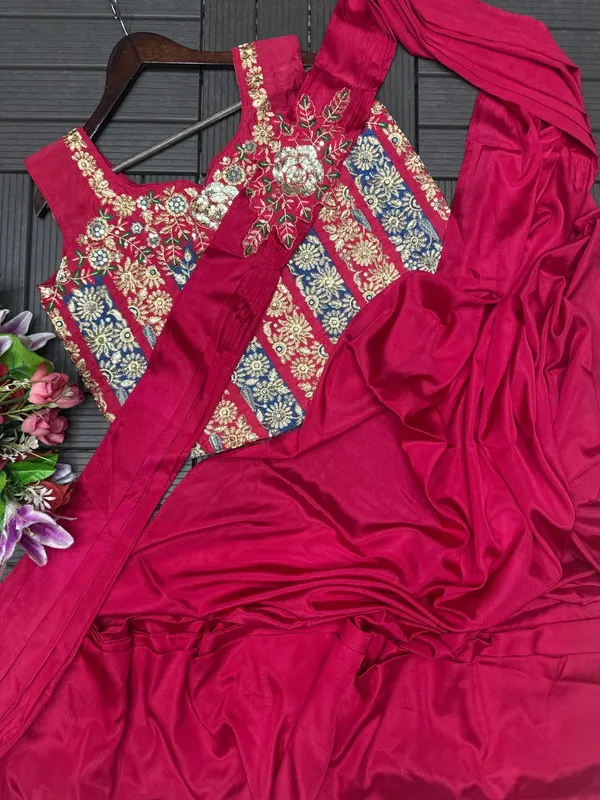 New_Super_Trending_Embroidery_Sequence_work_ready_to_wear_saree_with_Embroidery_Blouse