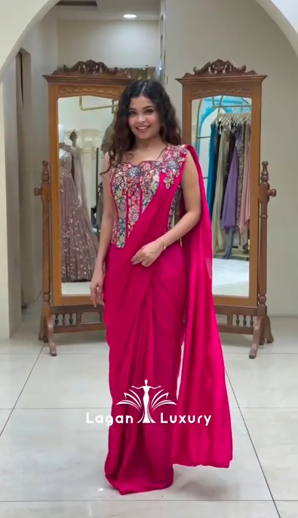New_Super_Trending_Embroidery_Sequence_work_ready_to_wear_saree_with_Embroidery_Blouse