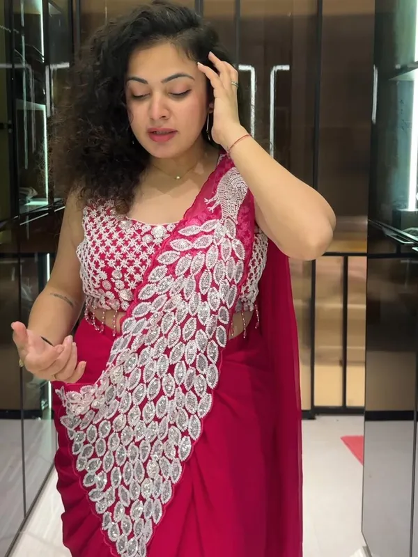 New_Super_Trending_Embroidery_Sequence_work_ready_to_wear_saree_with_Embroidery_Blouse