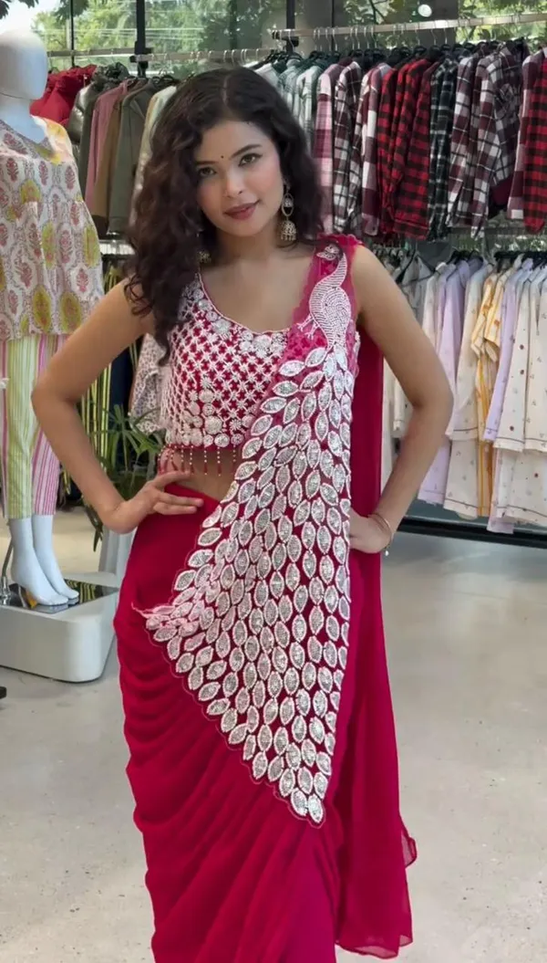 New_Super_Trending_Embroidery_Sequence_work_ready_to_wear_saree_with_Embroidery_Blouse