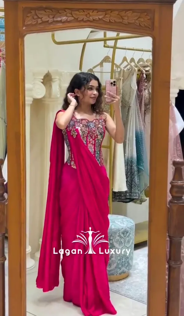 New_Super_Trending_Embroidery_Sequence_work_ready_to_wear_saree_with_Embroidery_Blouse