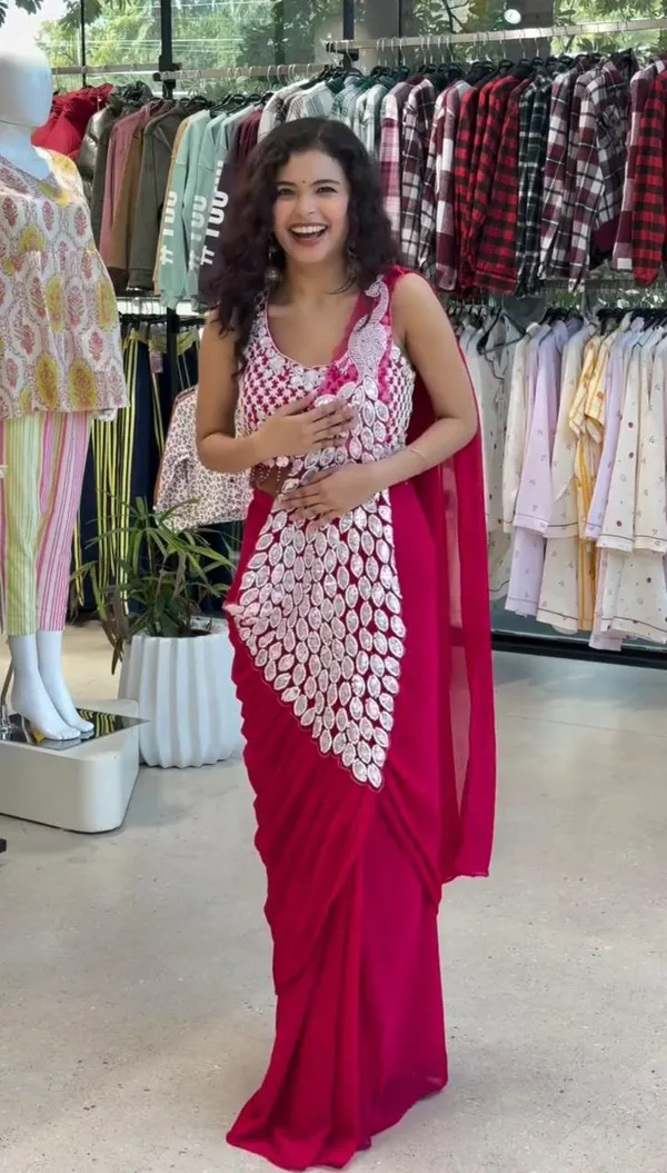 New_Super_Trending_Embroidery_Sequence_work_ready_to_wear_saree_with_Embroidery_Blouse