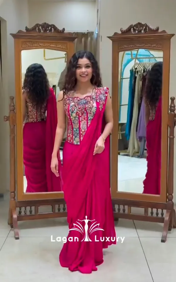 New_Super_Trending_Embroidery_Sequence_work_ready_to_wear_saree_with_Embroidery_Blouse