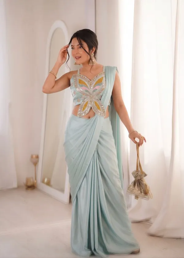 New_Super_Trending_Embroidery_Sequence_work_ready_to_wear_saree_with_Embroidery_Blouse