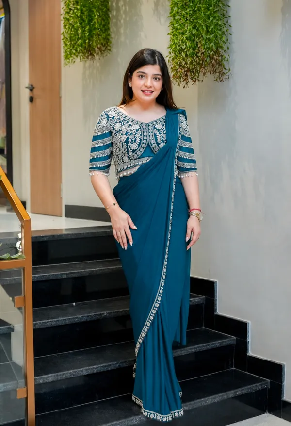 New_Super_Trending_Embroidery_Sequence_work_ready_to_wear_saree_with_Embroidery_Blouse