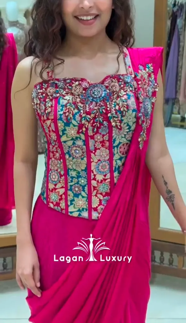 New_Super_Trending_Embroidery_Sequence_work_ready_to_wear_saree_with_Embroidery_Blouse